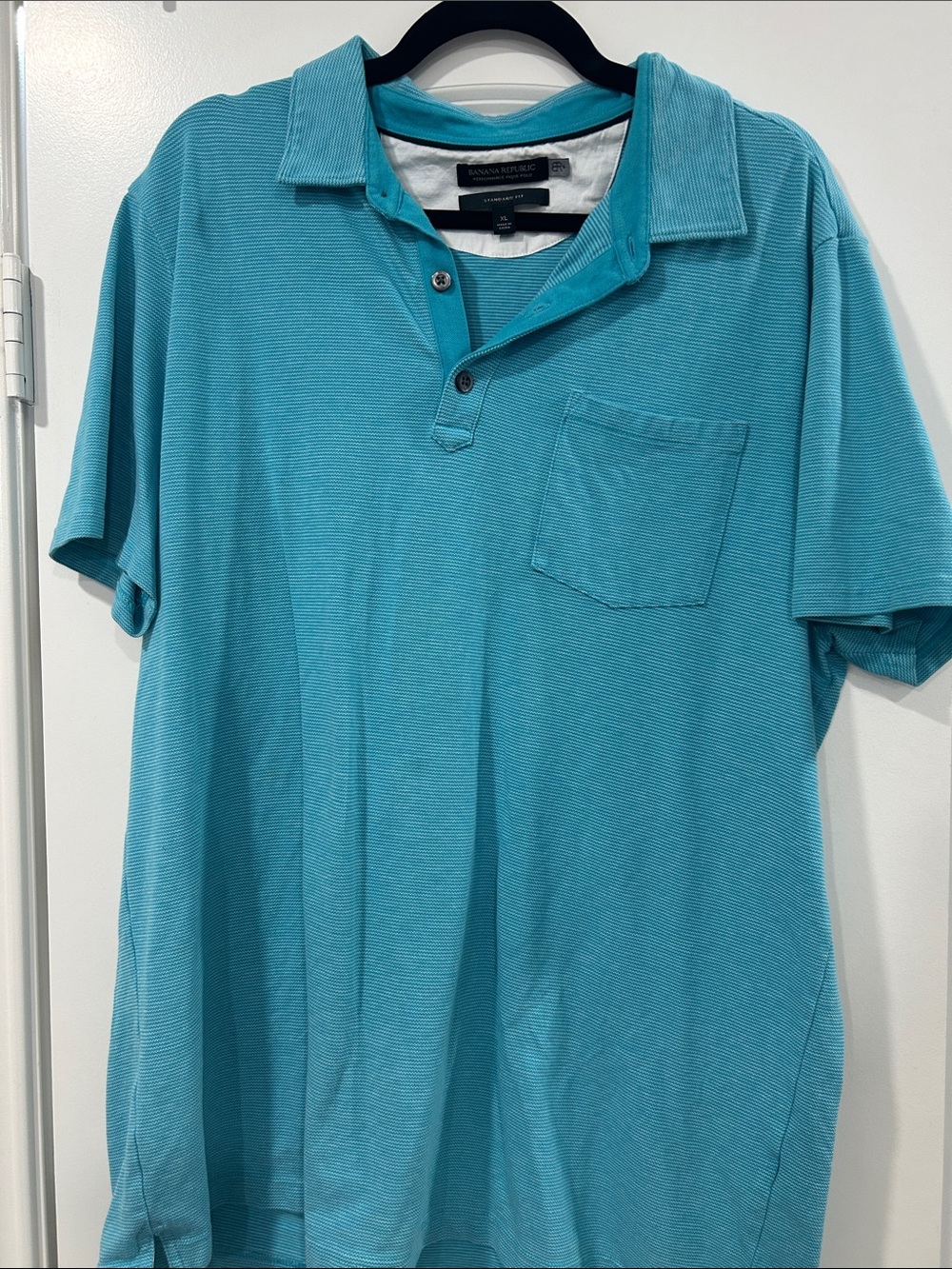 Banana Republic Men’s Teal Blue Short-Sleeve Polo with Chest Pocket